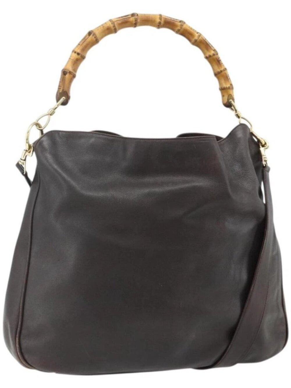 GUCCI Bamboo Hand Bag Leather 2way Brown Gold 001 2058 1577 0 Auth bs34732